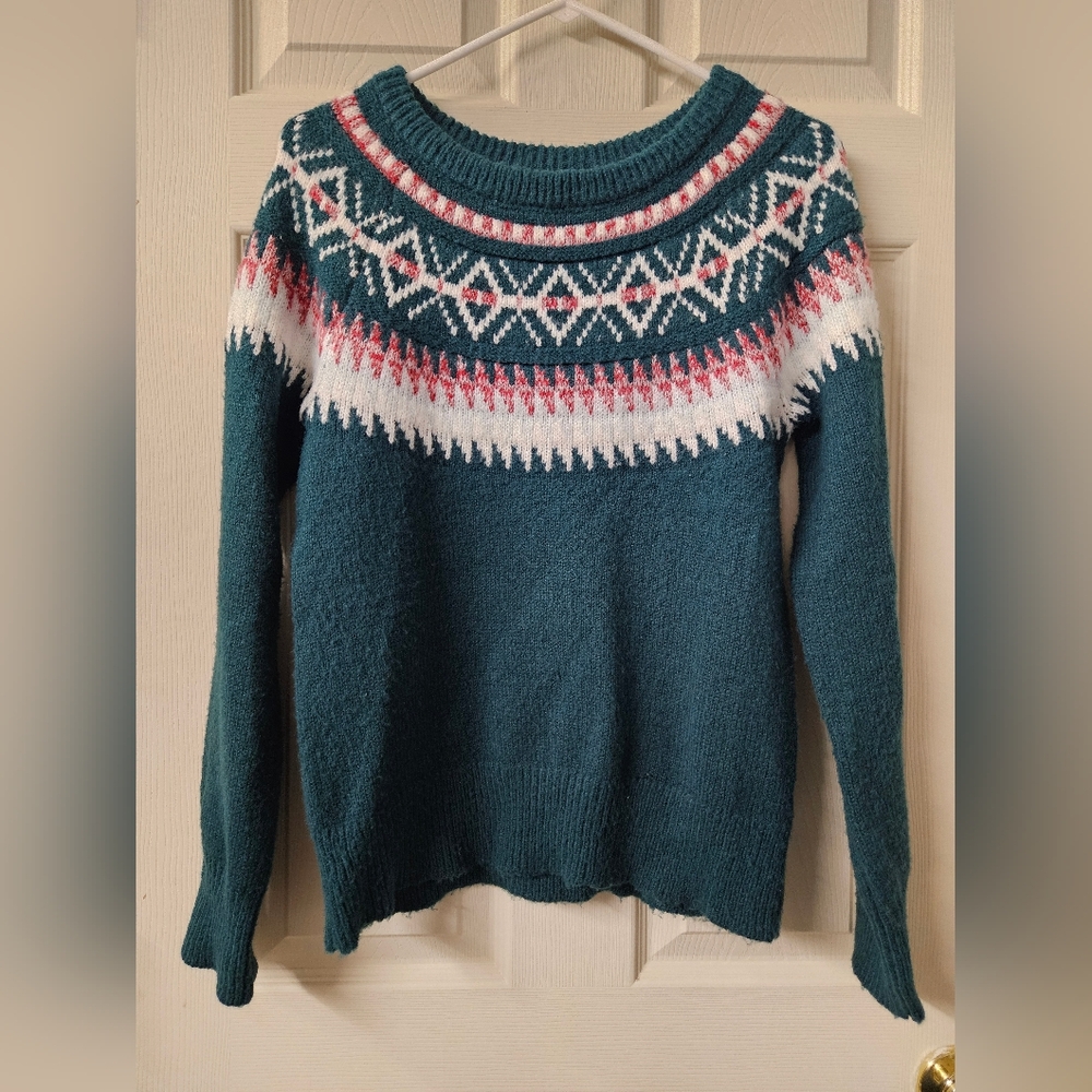 Maurices Fair Isle Teal- Pink- White Cozy Sweater